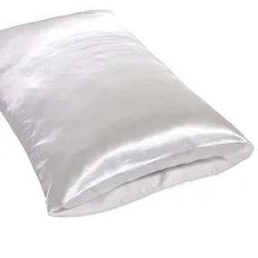 1 Pair Solid Color Luxury Silky Pillowcases King Size (20x40) White"