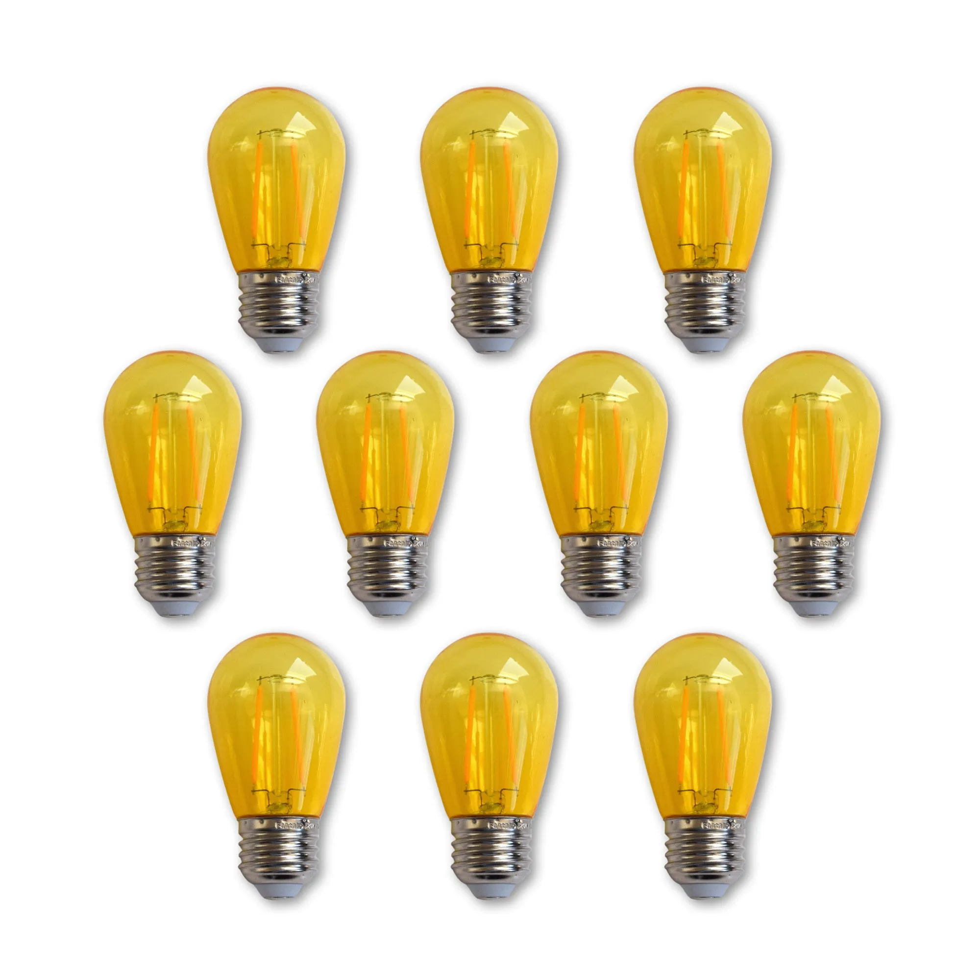 10-PACK Yellow LED Filament S14 Shatterproof Energy Saving Color Light Bulb, Dimmable, 2W,  E26 Medium Base