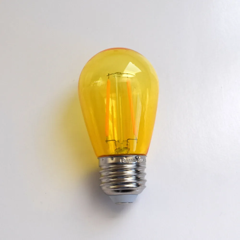 10-PACK Yellow LED Filament S14 Shatterproof Energy Saving Color Light Bulb, Dimmable, 2W,  E26 Medium Base