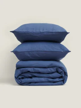 100% Linen Duvet Set in Marine Blue