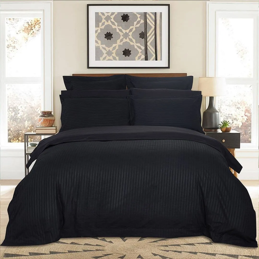 1000TC Ultra Soft Striped King Size Black Duvet Quilt Cover Set