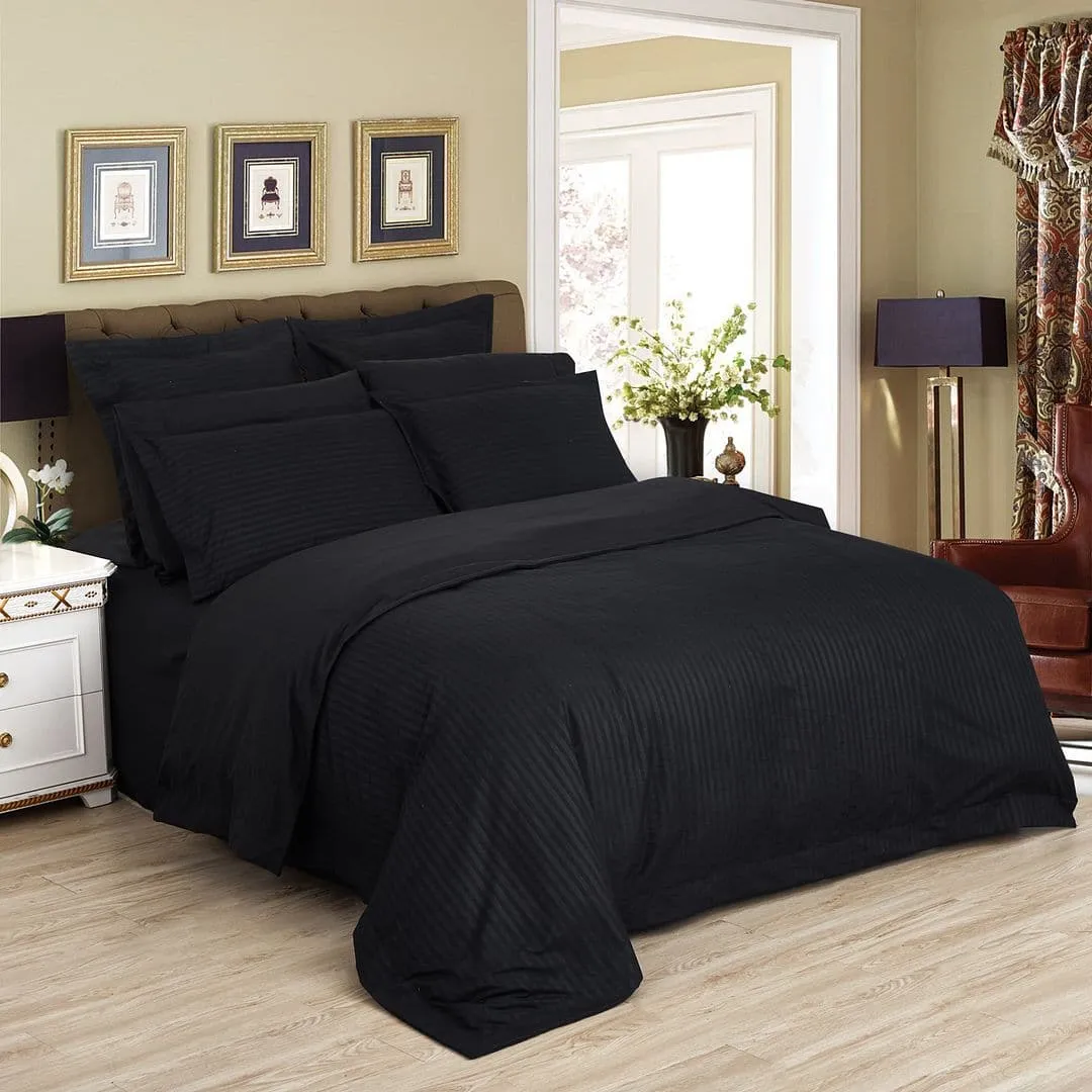 1000TC Ultra Soft Striped King Size Black Duvet Quilt Cover Set