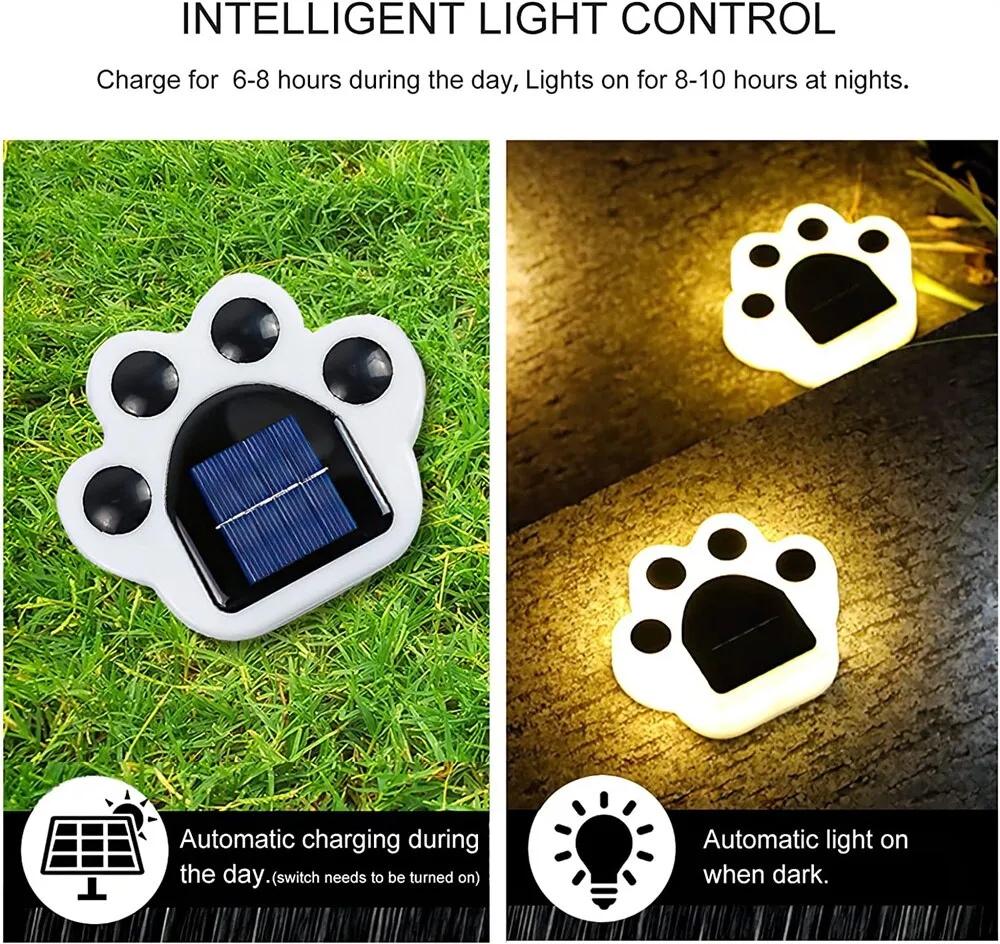 1/4pcs Waterproof LED Solar Bear Paw Ground Light Outdoor Street Light Garden Wall Lamp Path Decoration Lighting Footprint Light