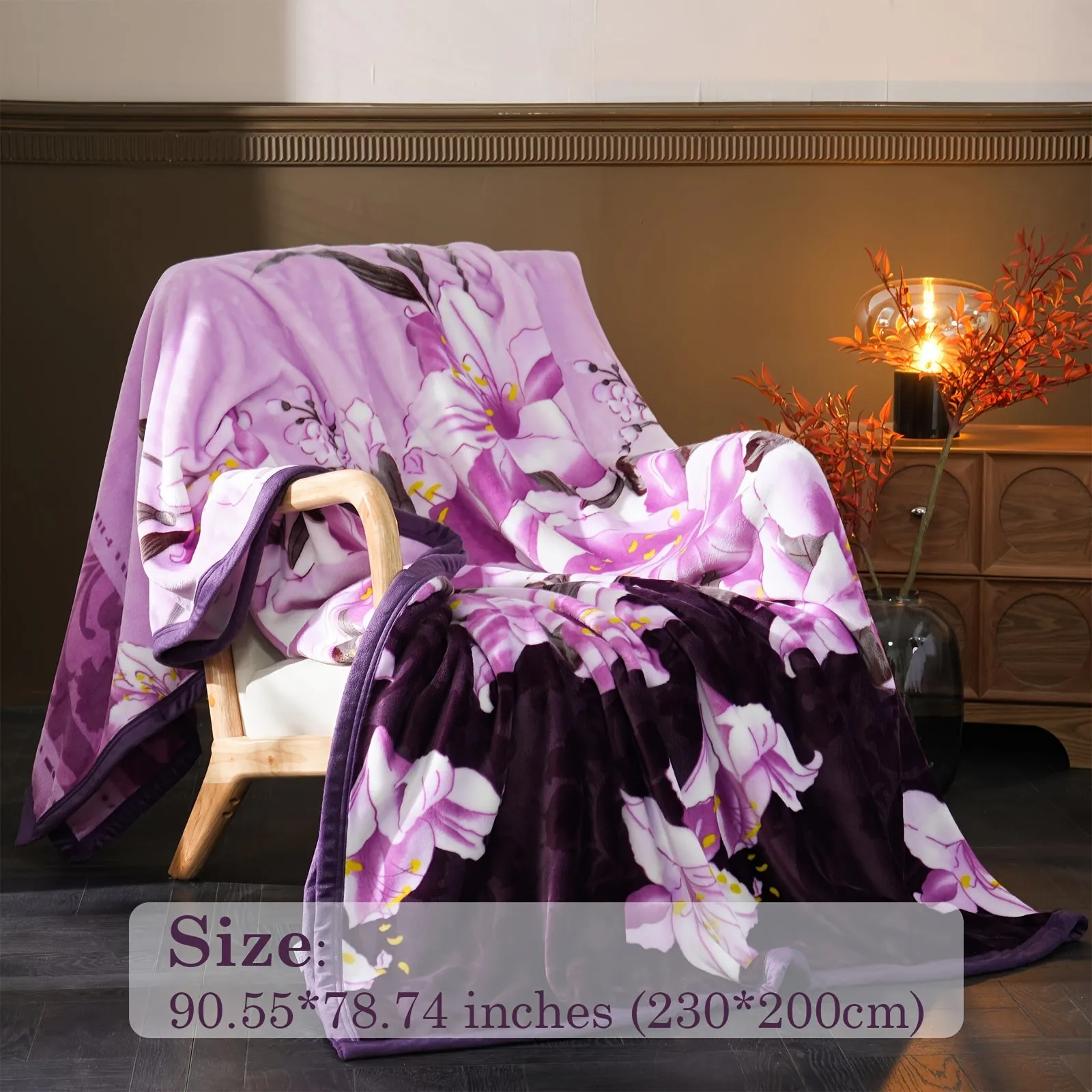 1pc ALK-02 400g Lily Flower Pattern Flannel Printed Blanket, Thickened Warm Winter For Couch Office Bedroom Airplane, Pets Available, Multifunctional Throw Blanket, All Seasons Universal, Student Dormitory Available