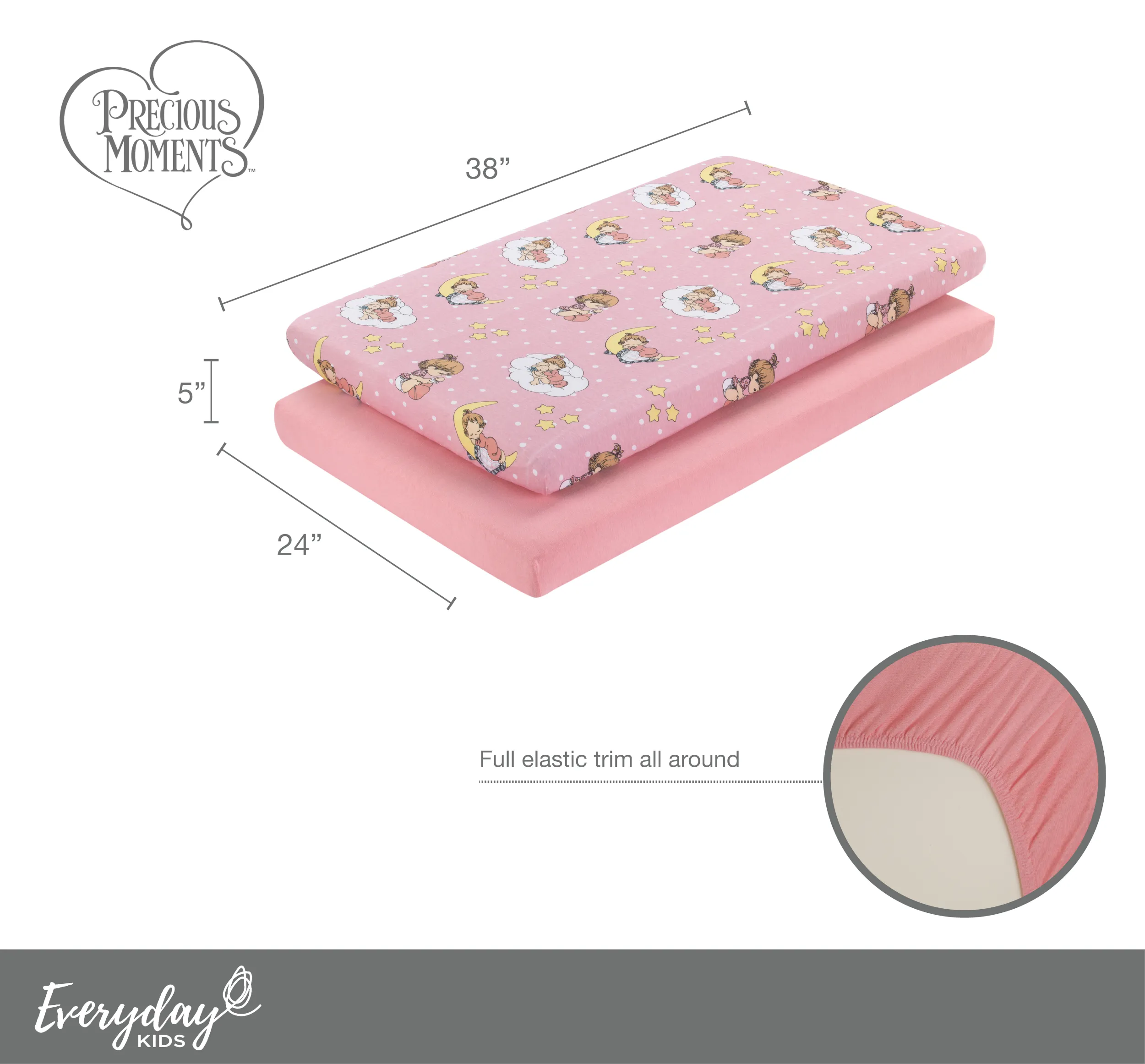 2 Pack n Play and Portable Crib Mattress Sheets - Precious Moments Girls