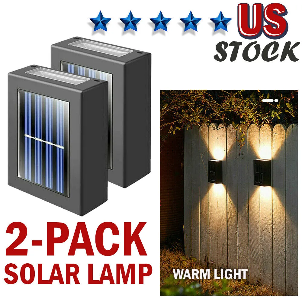 2 Pack New Solar Deck Lights Outdoor Waterproof LED Steps Lamps For Stairs Fence