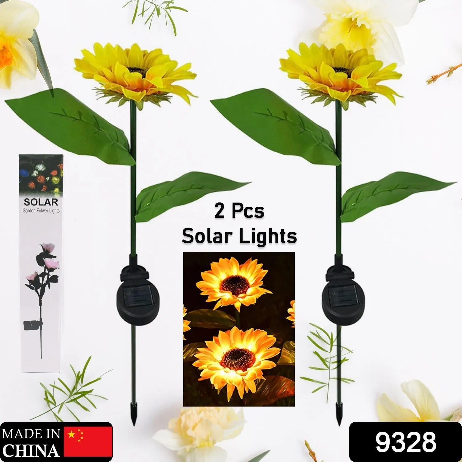 2 Pc Outdoor Solar Sunflower Lights Intelligent Light Control Waterproof Garden Landscape Stake Light