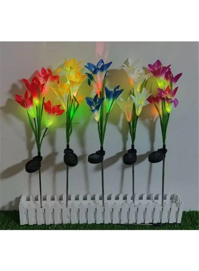 2 Pcs Beautiful Romantic Waterproof Solar Powered LED Simulation Lily Artificial Flower for Landscape With Stake For Outdoor Garden, Violet