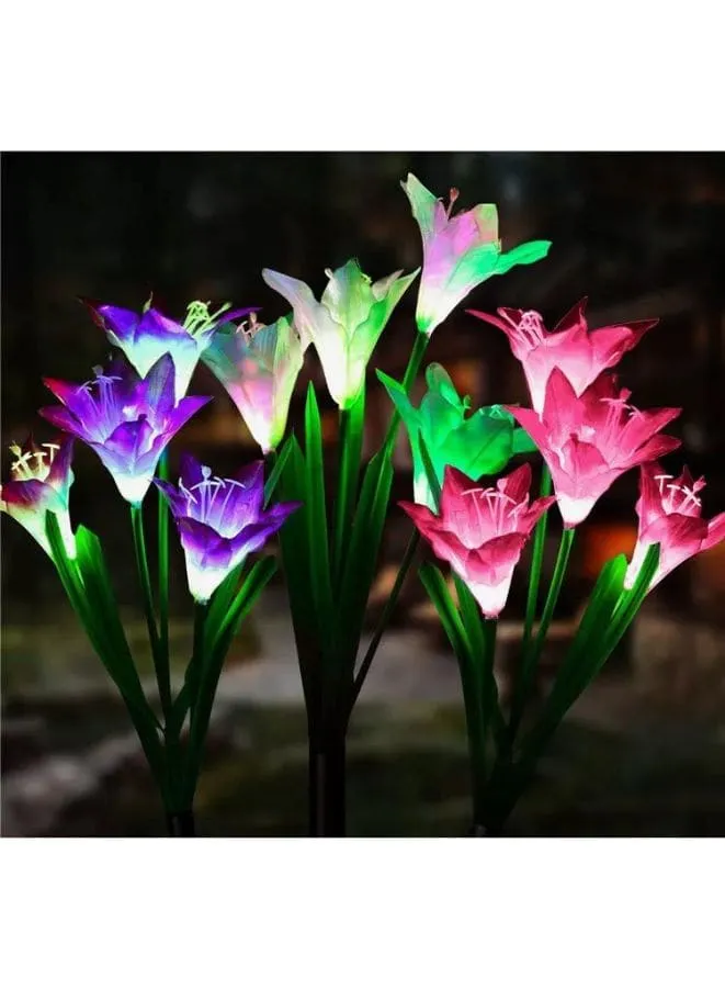 2 Pcs Beautiful Romantic Waterproof Solar Powered LED Simulation Lily Artificial Flower for Landscape With Stake For Outdoor Garden, Violet