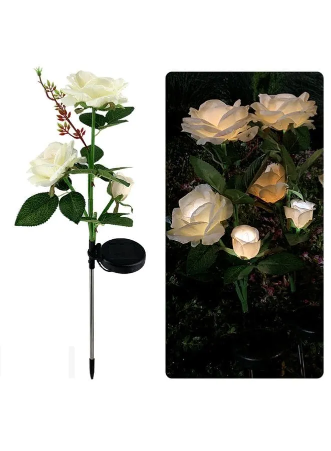 2 Pcs Beautiful Waterproof Solar Powered LED Artificial Plants For Outdoor Garden, White Rose