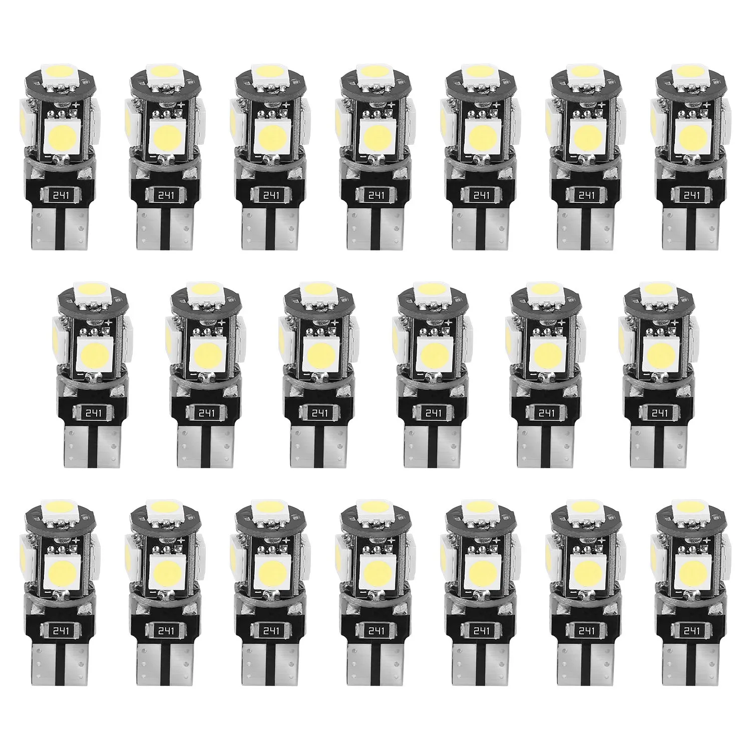 20Pcs T10 SMD5050 LED Light Bulbs 6000K Wedge Light Lamps Dome Map License Plate Car Interior Festoon Lights Kits