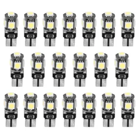 20Pcs T10 SMD5050 LED Light Bulbs 6000K Wedge Light Lamps Dome Map License Plate Car Interior Festoon Lights Kits