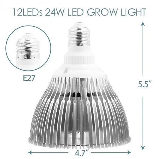 24W E27 12 LED Grow Hydroponic Plant Garden Light Lamp Bulb