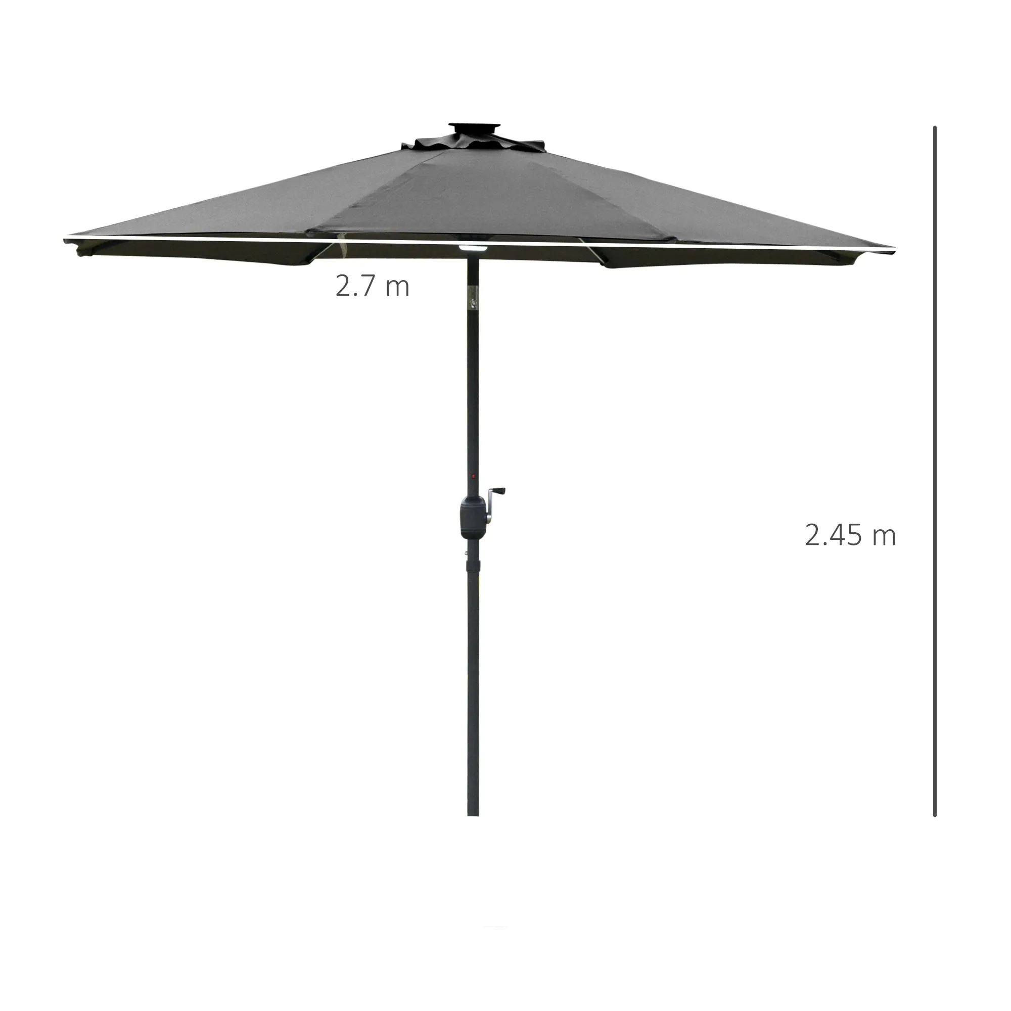 2.7m Garden Parasol Sun Umbrella w/ LED Solar Angled Canopy Grey