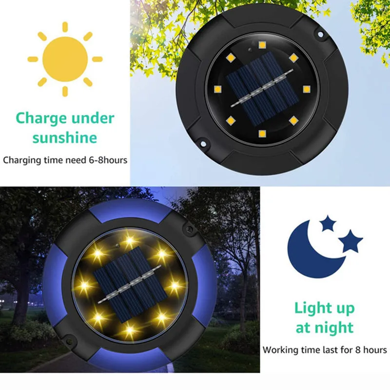 2PC Solar Ground Lights Outdoor Waterproof LED Disk Lights