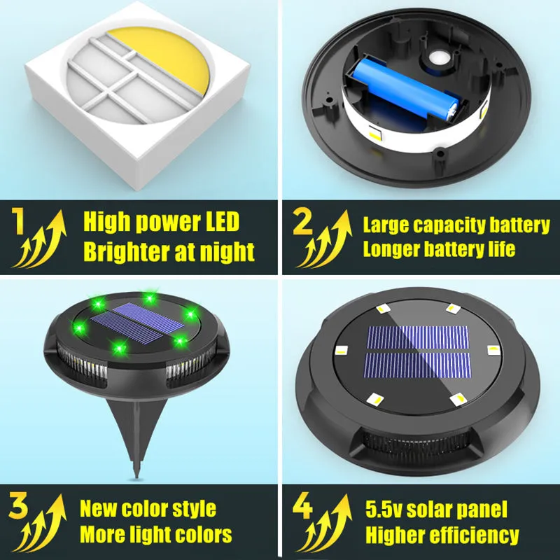 2PC Solar Ground Lights Outdoor Waterproof LED Disk Lights