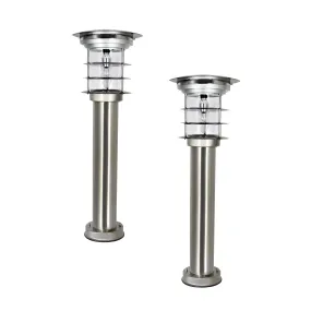 2PK Stainless Steel Bollard Solar Light w/EZ Anchor, 100 Lumens, Silver