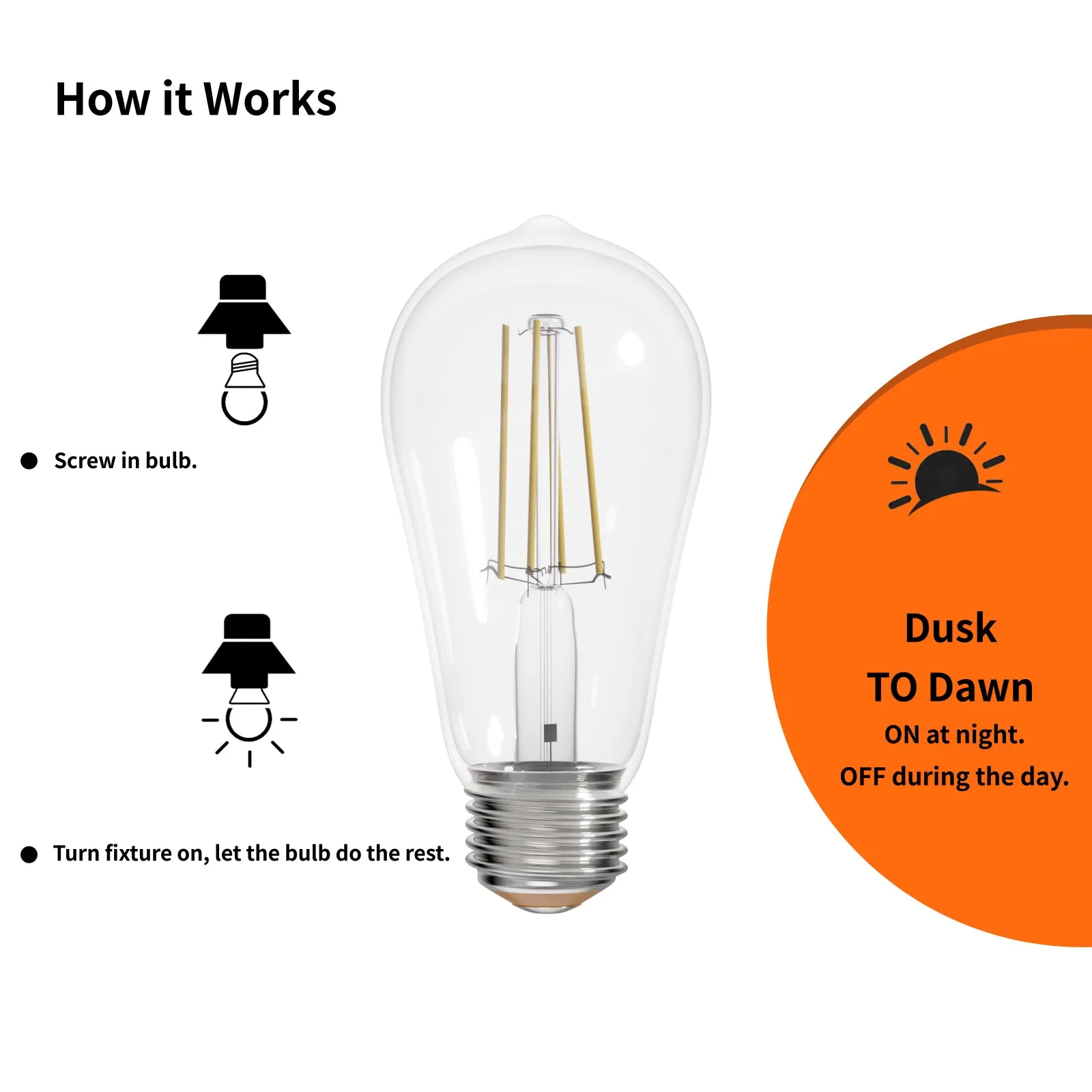 4PACK Dusk to Dawn LED Filament Bulb 5W Equivalent 60W 2700K Warmwhite Dimmable