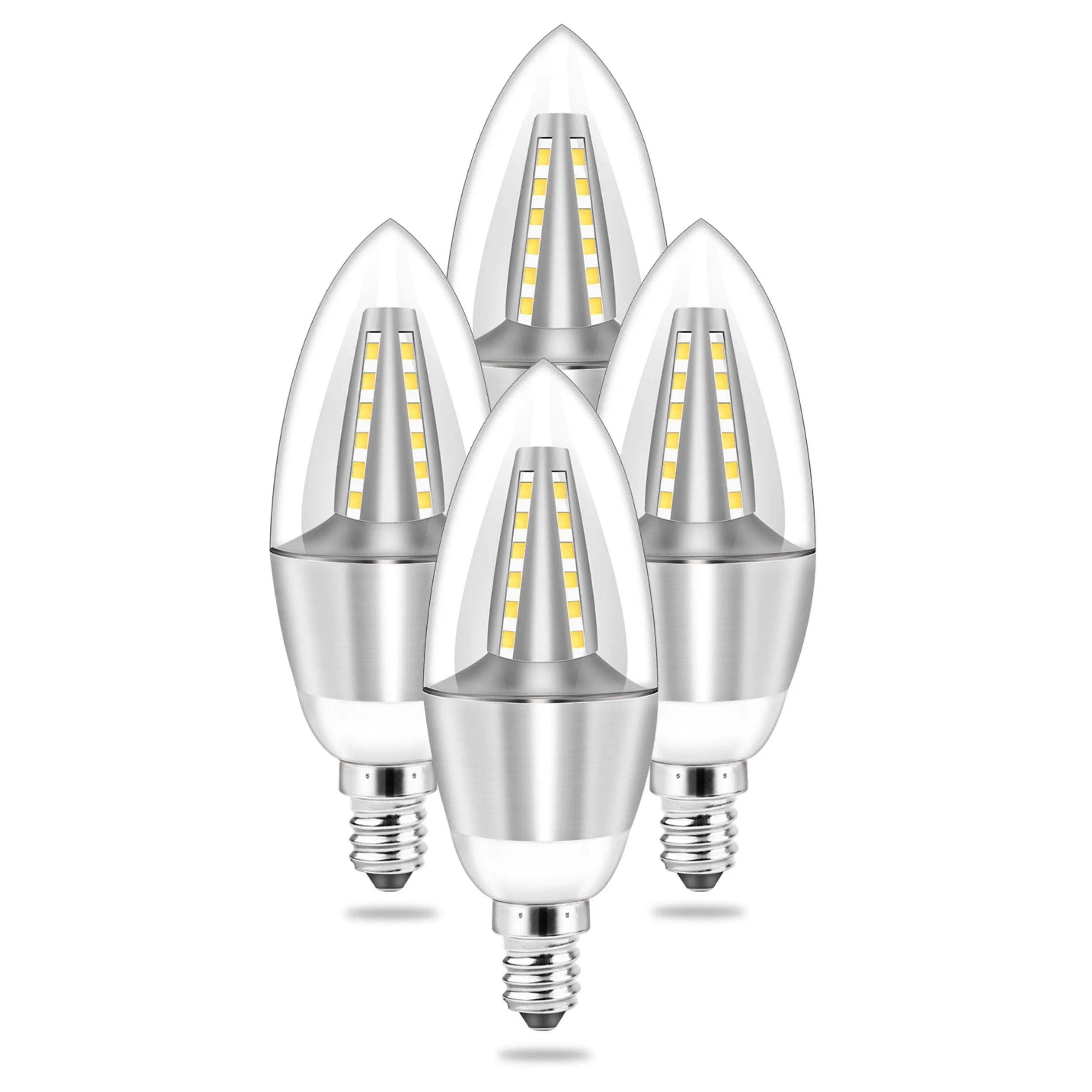 4pcs 5W E12 Candelabra Bulbs, 600 LM, 50W Equivalent, 6400K Cold White, Non-Dimmable