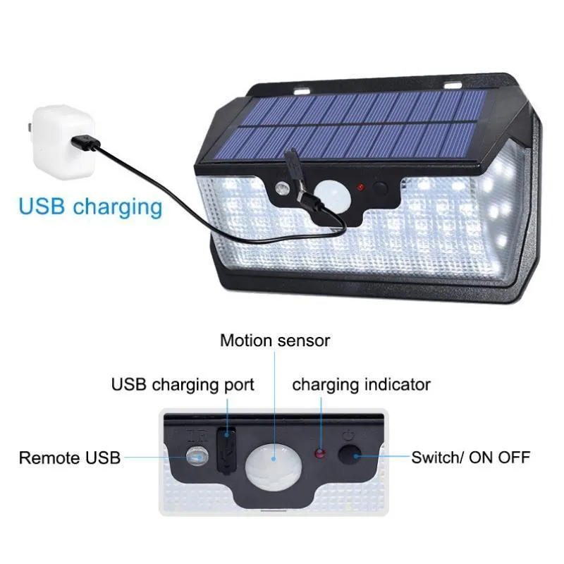 55 LED Solar Light 800LM USB Charging With Remote Control