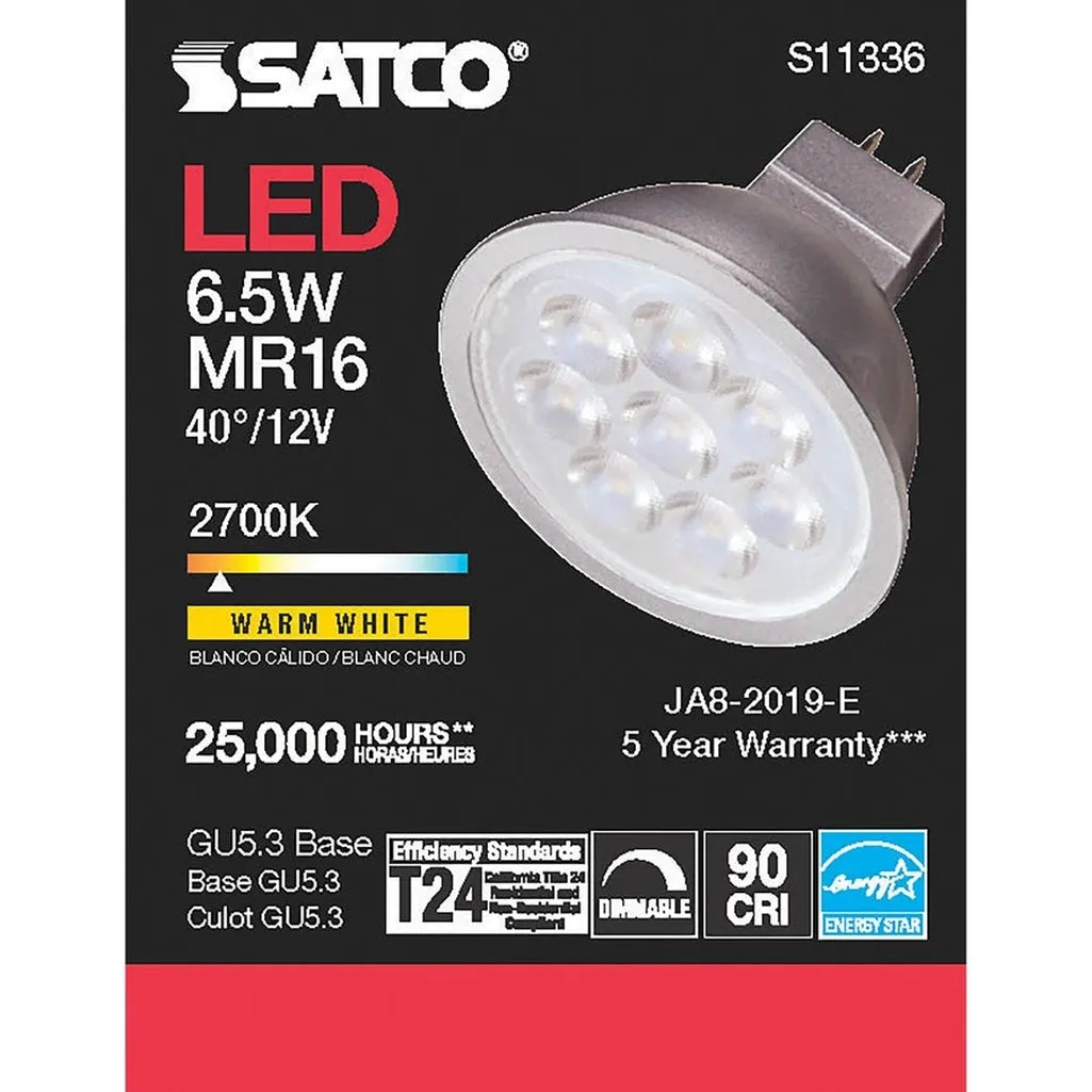 6.5W - MR16 LED - 2700K - GU5.3 base - 40 deg. Beam Angle - 12V