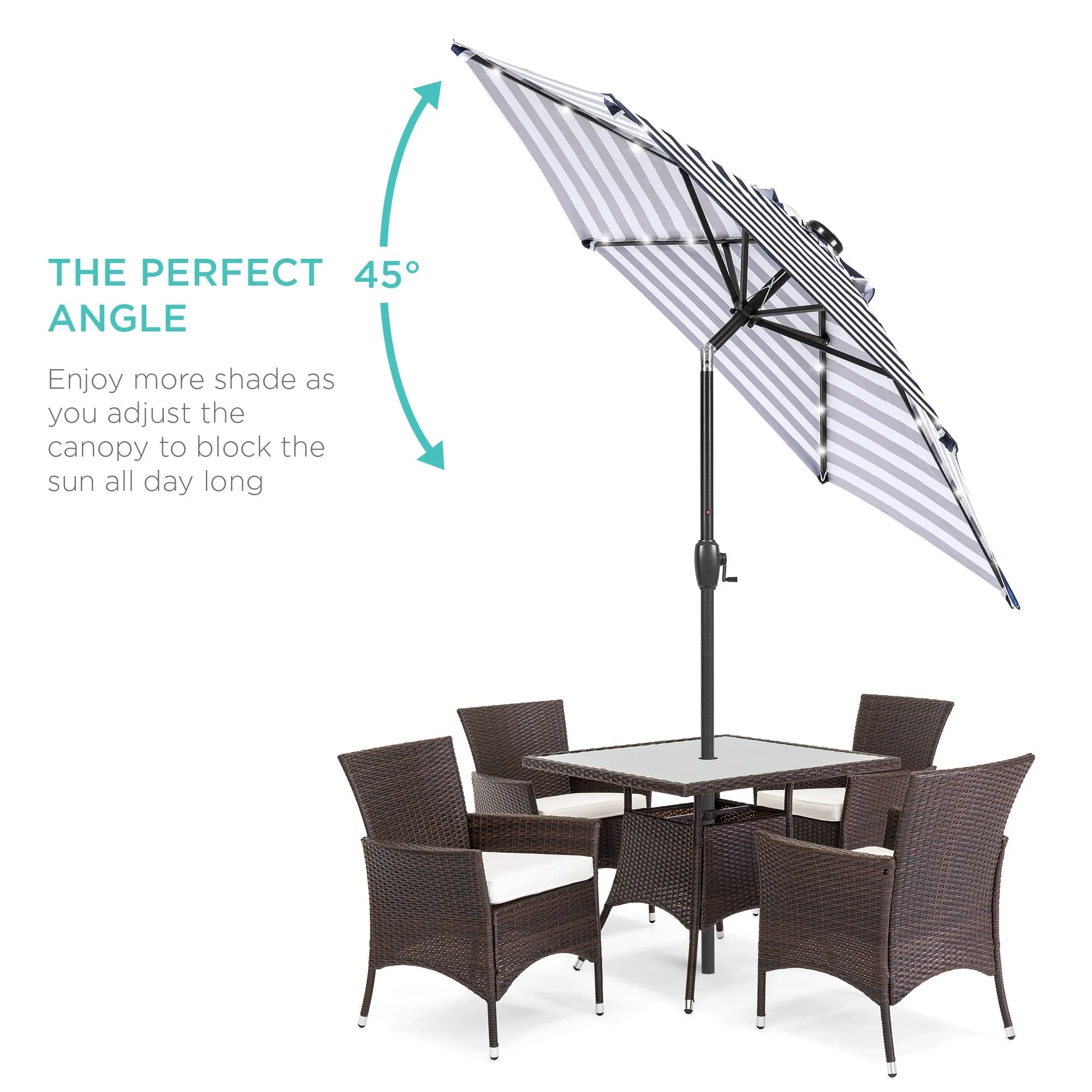 7.5ft Outdoor Solar Patio Umbrella w/ Push Button Tilt, Crank Lift