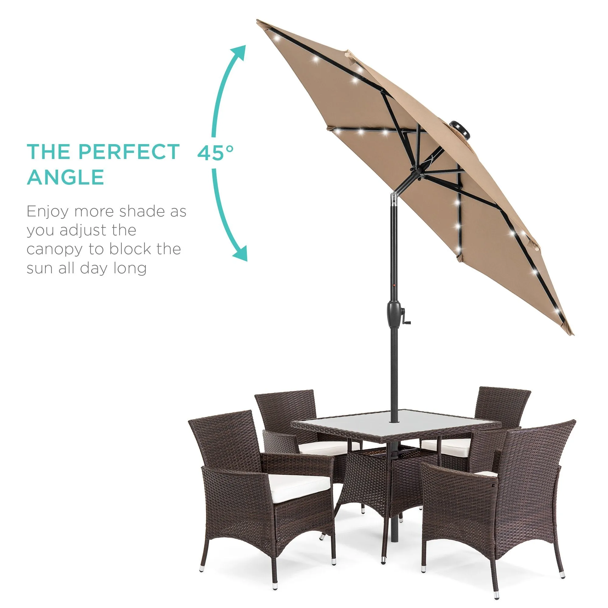 7.5ft Outdoor Solar Patio Umbrella w/ Push Button Tilt, Crank Lift