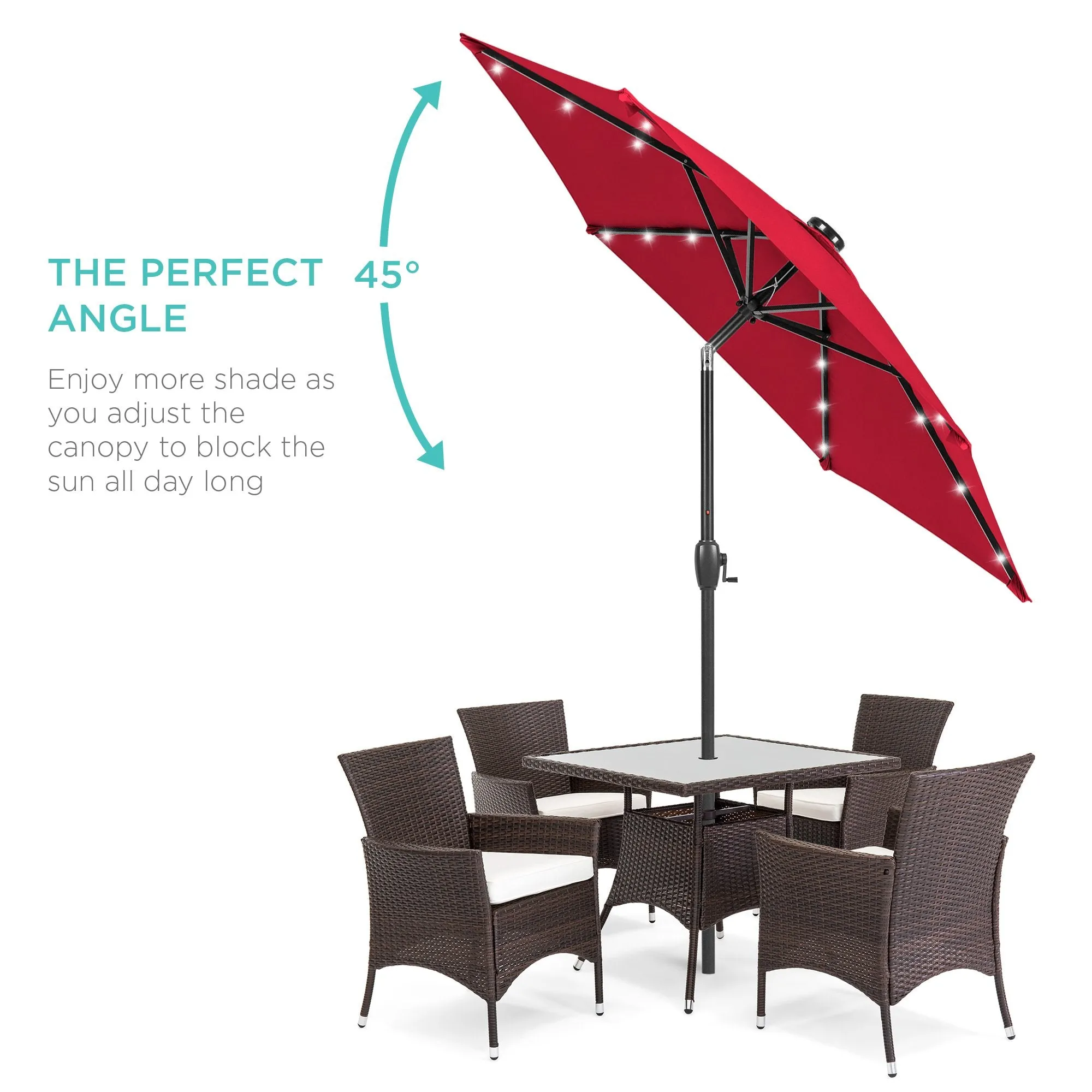 7.5ft Outdoor Solar Patio Umbrella w/ Push Button Tilt, Crank Lift