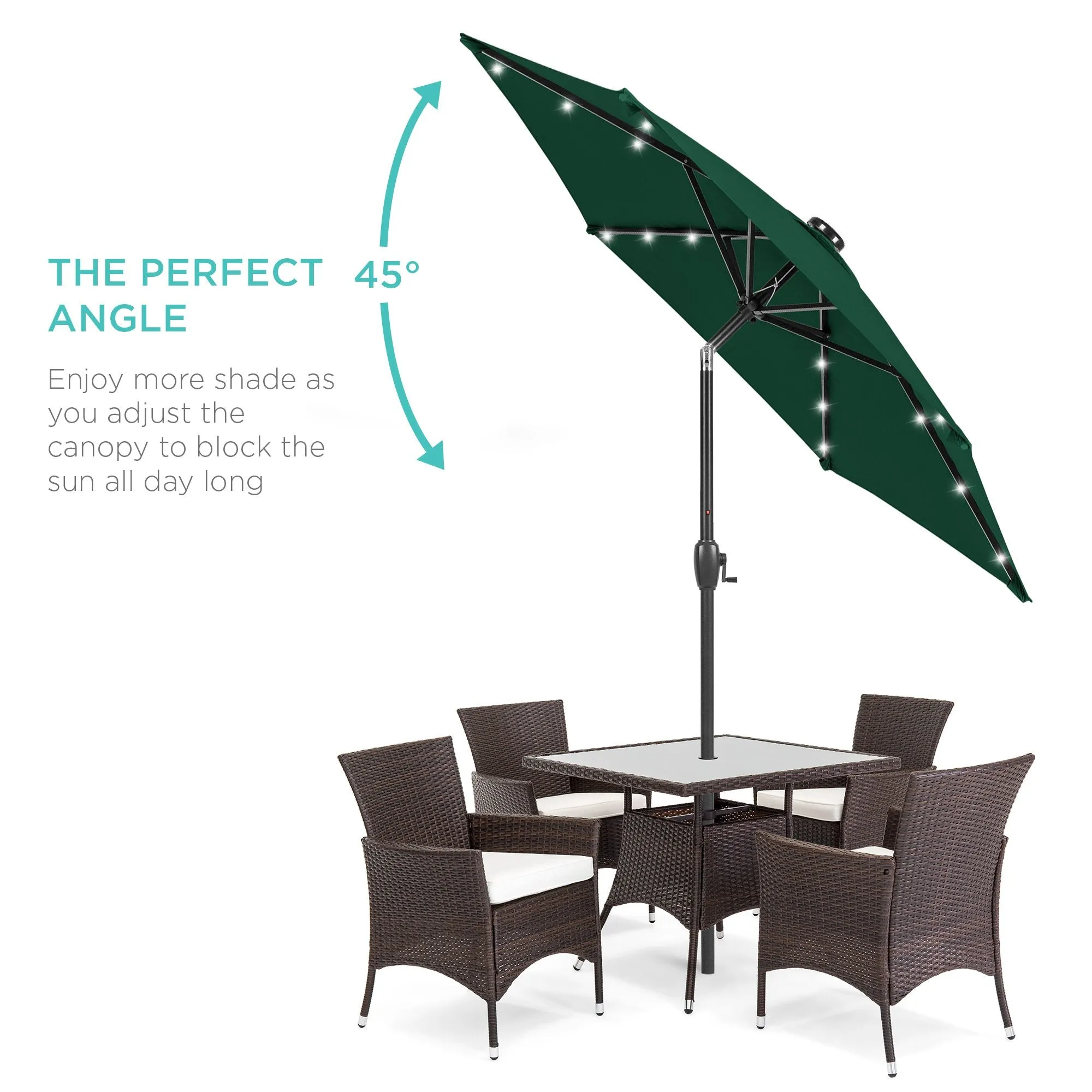 7.5ft Outdoor Solar Patio Umbrella w/ Push Button Tilt, Crank Lift