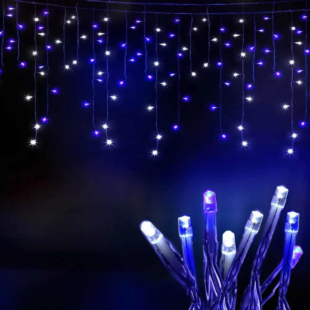 800 LED Christmas Icicle Lights White and Blue