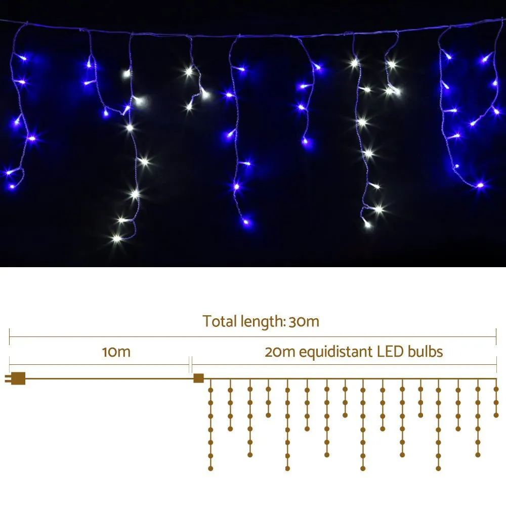 800 LED Christmas Icicle Lights White and Blue