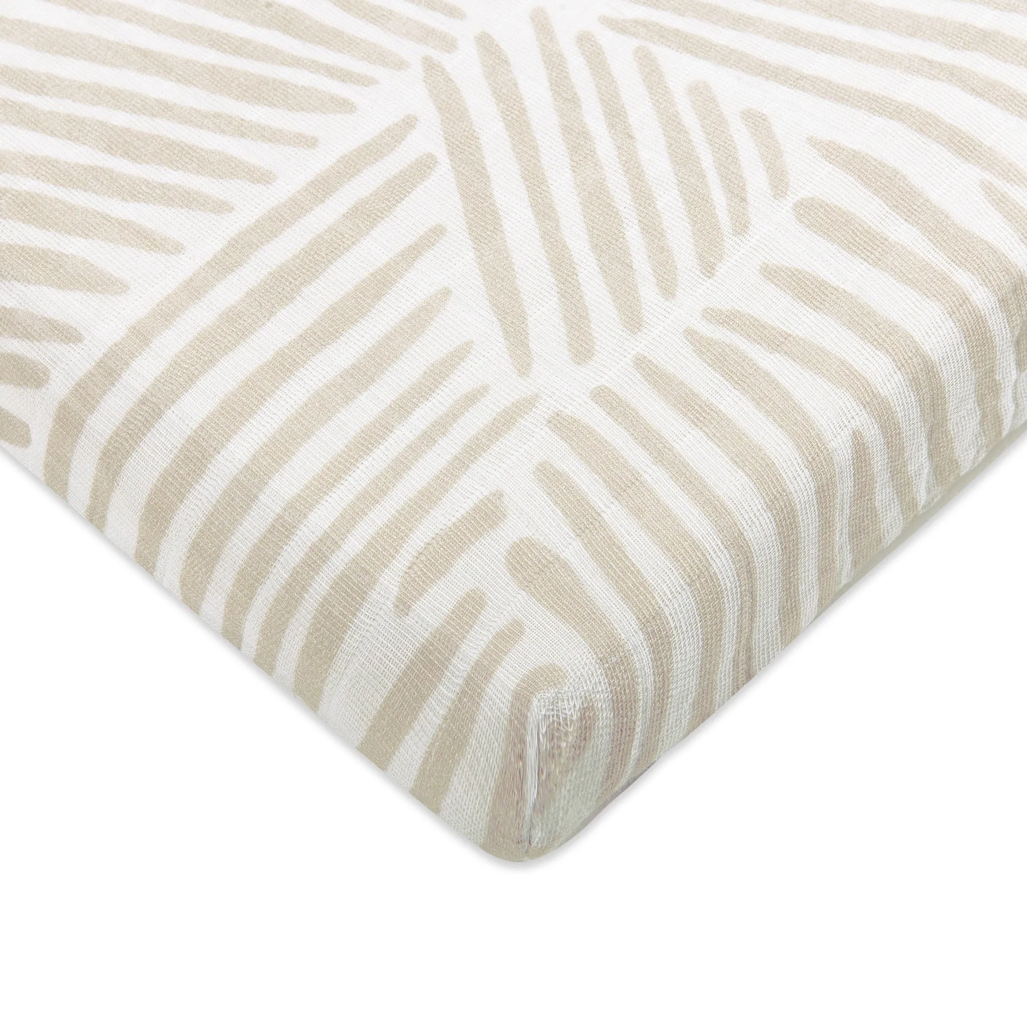 All-Stages Midi Crib Sheet in GOTS Certified Organic Muslin Cotton - Oat Stripe