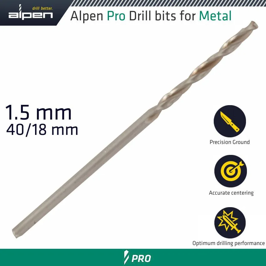 ALPEN ALPEN PRO HSS 1.5MM DRILL DIN 338 RN 135 SPLIT POINT PLASTIC WALLET  ( ALP1840015