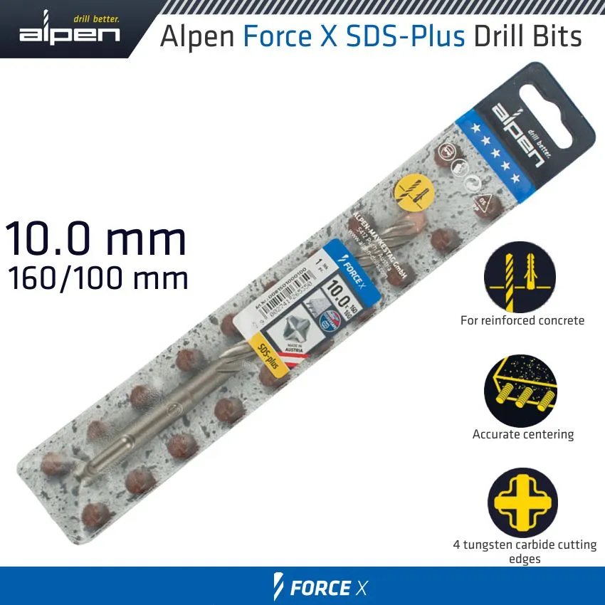 ALPEN FORCE X 10.0 x 160/100  SDS-PLUS DRILL BIT X4 CUTTING EDGES ALP815010