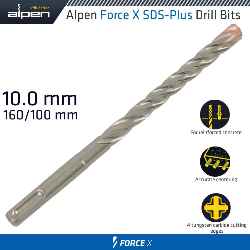 ALPEN FORCE X 10.0 x 160/100  SDS-PLUS DRILL BIT X4 CUTTING EDGES ALP815010