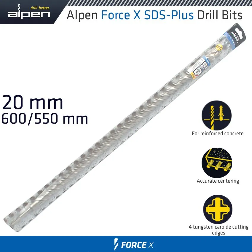 ALPEN FORCE X 20.0 x 600/550  SDS-PLUS DRILL BIT X4 CUTTING EDGES ALP905020