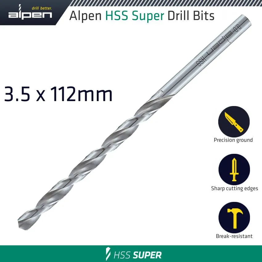 ALPEN HSS DRILL BIT LONG 3.5 X 112MM BULK ALP551035