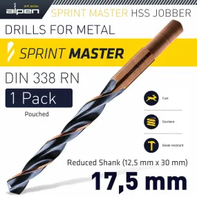 ALPEN HSS SPRINT MASTER 17.5MM RED SHANK 12.5MM X1 SLEEVED DIN338 ALPEN DRIL ALP6480175