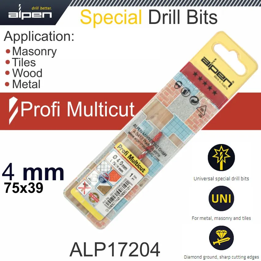 ALPEN PROFI MULTICUT DRILL BIT 4.0MMX75MM ALP17204