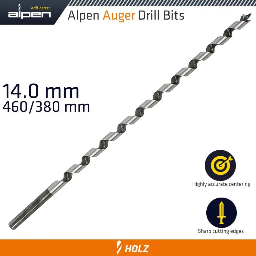 ALPEN WOOD AUGER DRILL BIT 14 X 450MM ALP22614