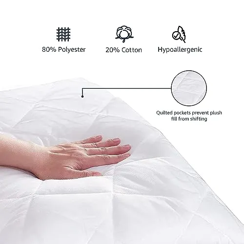 Amazon Basics Hypoallergenic Quilted Mattress Topper Pad, 18 Inches Deep, Queen, White