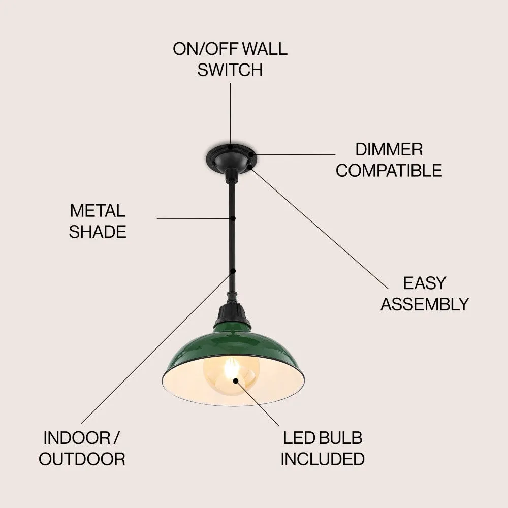 Antique 12.25" Farmhouse Industrial Indoor/Outdoor Iron LED Pendant