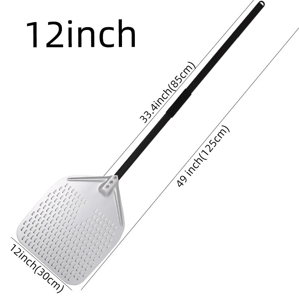 Anygleam Pizza Shovel 30 cm x 125cm Silver for Perforated Peel with Metal Handle Oven Turning Baking Accessory