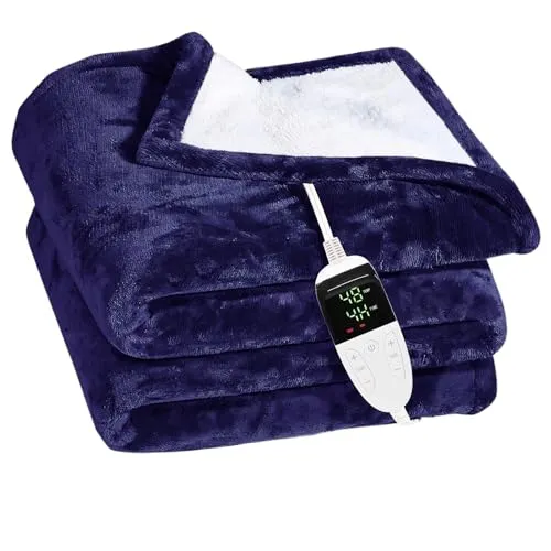 ARCOVA HOME Heated Throw Blanket, Electric Blanket Throw with 6 Heating Levels and 2-10 Hours Time Settings, Flannel to Sherpa Super Cozy Heated Blanket, 60x60 inch (Blue)