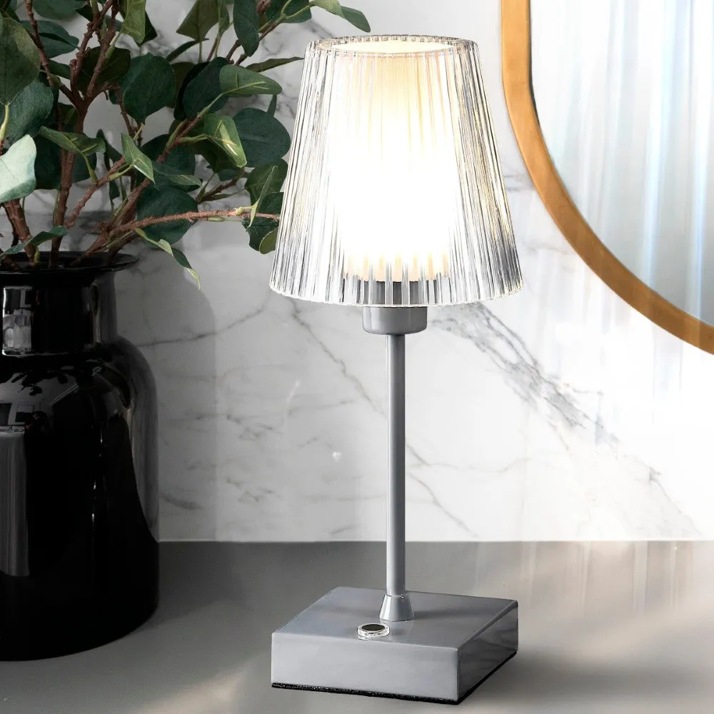 ARSTID Modern Industrial Rechargeable/Cordless Iron/Acrylic Integrated LED Table Lamp with Ribbed Shade