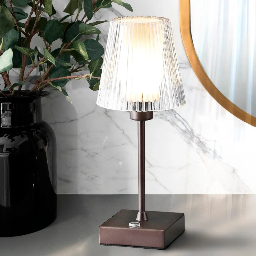 ARSTID Modern Industrial Rechargeable/Cordless Iron/Acrylic Integrated LED Table Lamp with Ribbed Shade