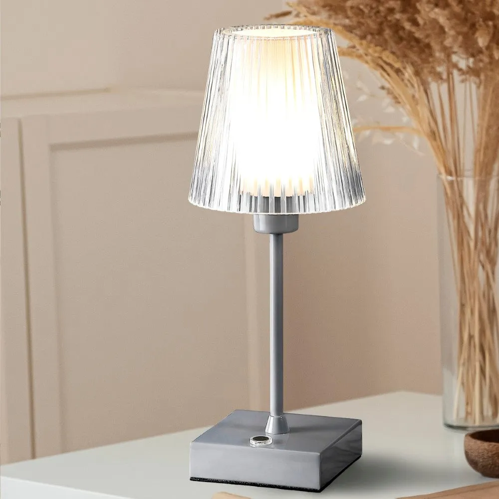 ARSTID Modern Industrial Rechargeable/Cordless Iron/Acrylic Integrated LED Table Lamp with Ribbed Shade