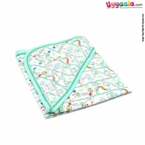 BABYS GIFT Cotton Hosiery Hooded Towel for Babies with Animals Print 1pc 0 m Age, Size (77*76cm)- Green