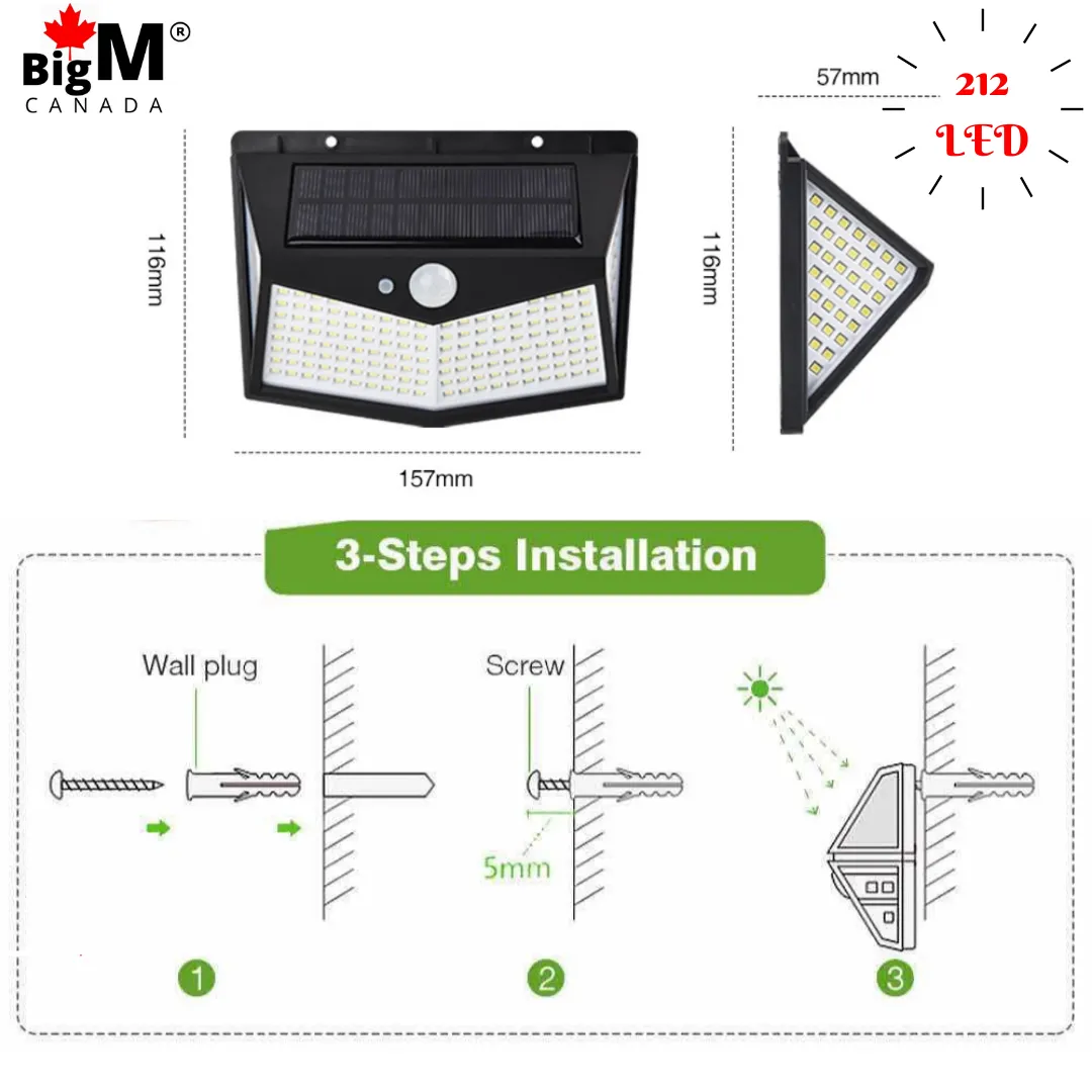 BigM  212 LED Best Solar Security Light With Motion Sensor for Outdoor