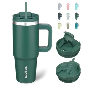 BJPKPK 40 oz Stainless Steel Tumbler With Handle Insulated Tumblers With 2 Straw Travel Coffee Mug With Lid,Turquoise